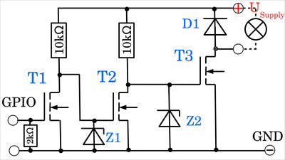 N-Kanal MOSFETs mit 2 Vorverstärkern schalten, Beispielschaltung