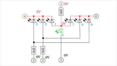 Equivalent circuit with LED number 4 turned ON