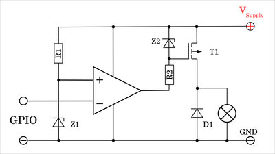 Operational amplifier driving a p-channel MOSFET