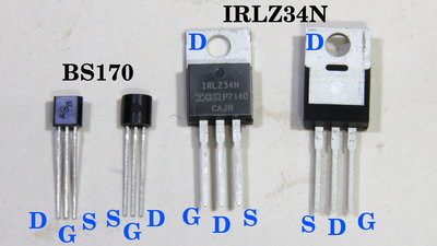 N-channel MOSFETs IRLZ34N and BS170