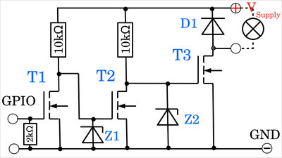 N-channel MOSFETs with two preamplifying stages, example circuit