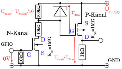 P-Kanal MOSFET mit Zernerdiode und Parallelwiderstand