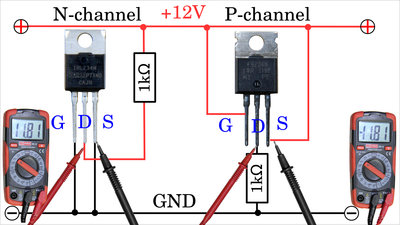 Voltage recording at pins of a P-channel MOSFET
