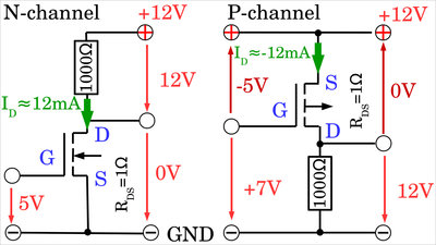 P-channel MOSFET switched ON