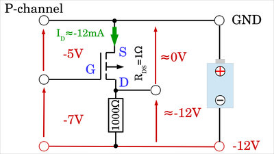 P-channel MOSFET controlled by a microcontroller with "positive ground"
