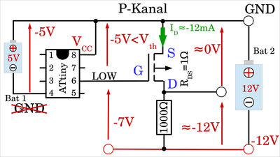 P-channel MOSFET switched ON via microcontroller