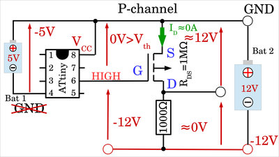 P-channel MOSFET switched OFF via microcontroller