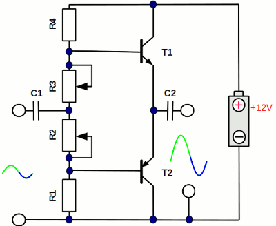 Push-pull amplifying stage with single supply voltage