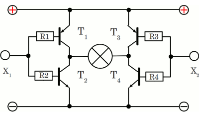 H-Brücke aus NPN-Transistoren, 2 Anschlussklemmen