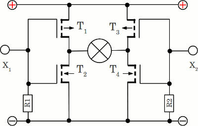H bridge composed of MOSFETS