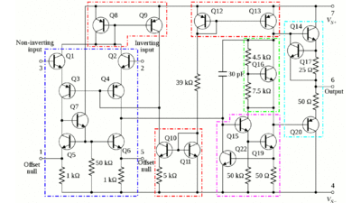 Circuit layout of op-amp type 741